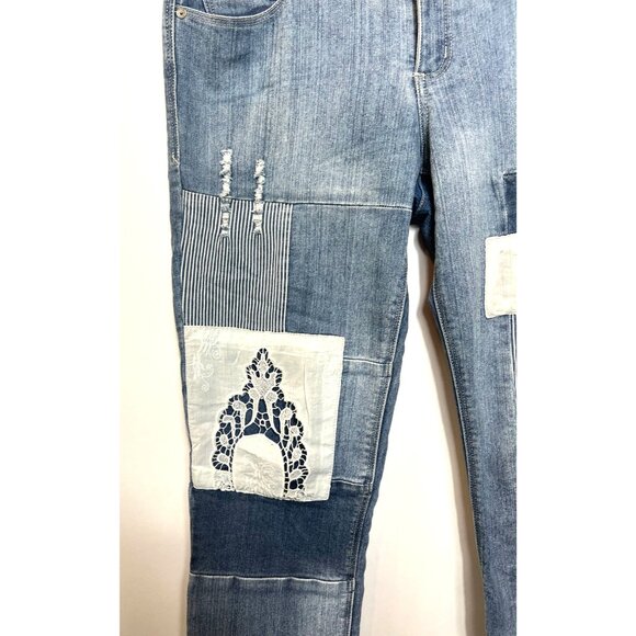 Democracy Womens Cropped Patchwork Denim Jeans Size 8 Blue Distressed Design - Picture 6 of 11